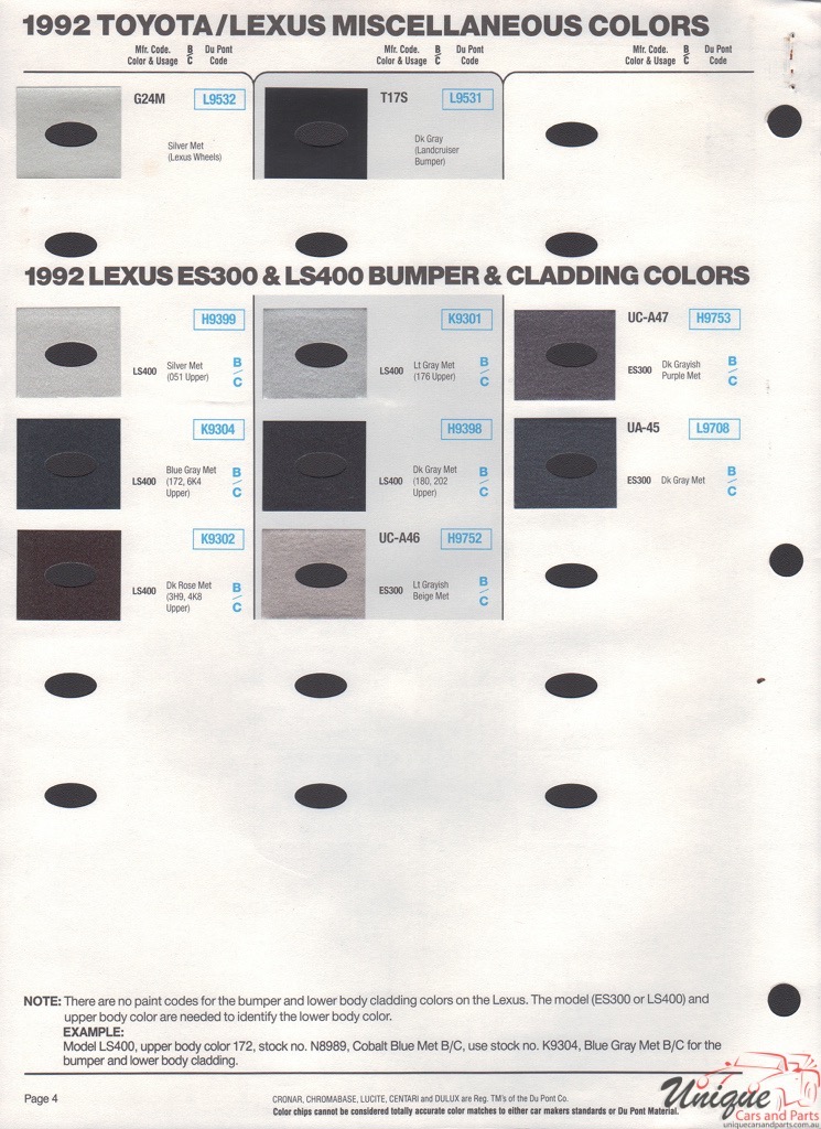 1992 Toyota Paint Charts DuPont 4